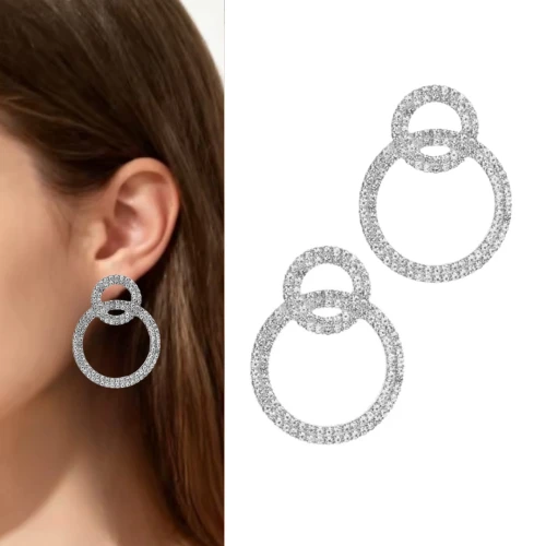 Kolczyki koła wiszące z cyrkoniami SREBRNE ozdobne sztyfty wizytowe