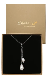 Stříbrný svatební náhrdelník s perlovými kapkami PAULA silver