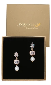 Visací svatební náušnice se sladkovodní perlou a zirkony MARTINA gold